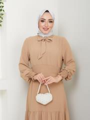 beli gipeli yazlık elbise asm217 vizon 6