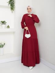 beli gipeli yazlık elbise asm217 bordo 2