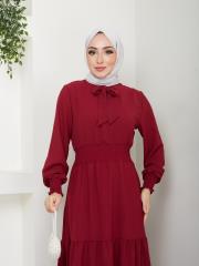 beli gipeli yazlık elbise asm217 bordo 5