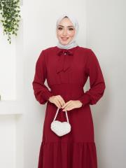 beli gipeli yazlık elbise asm217 bordo 6